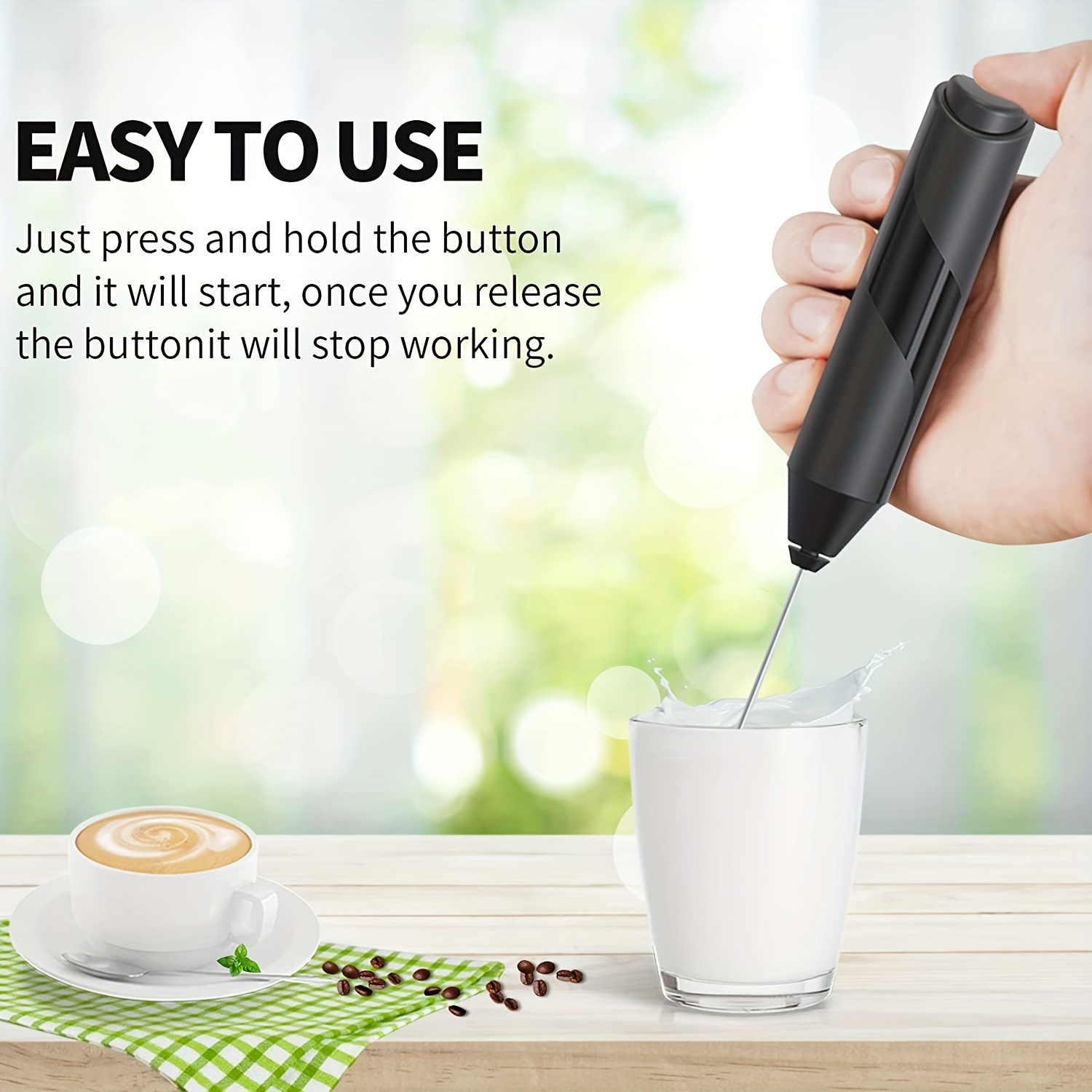  Handheld electric milk frother for coffee, tea, matcha