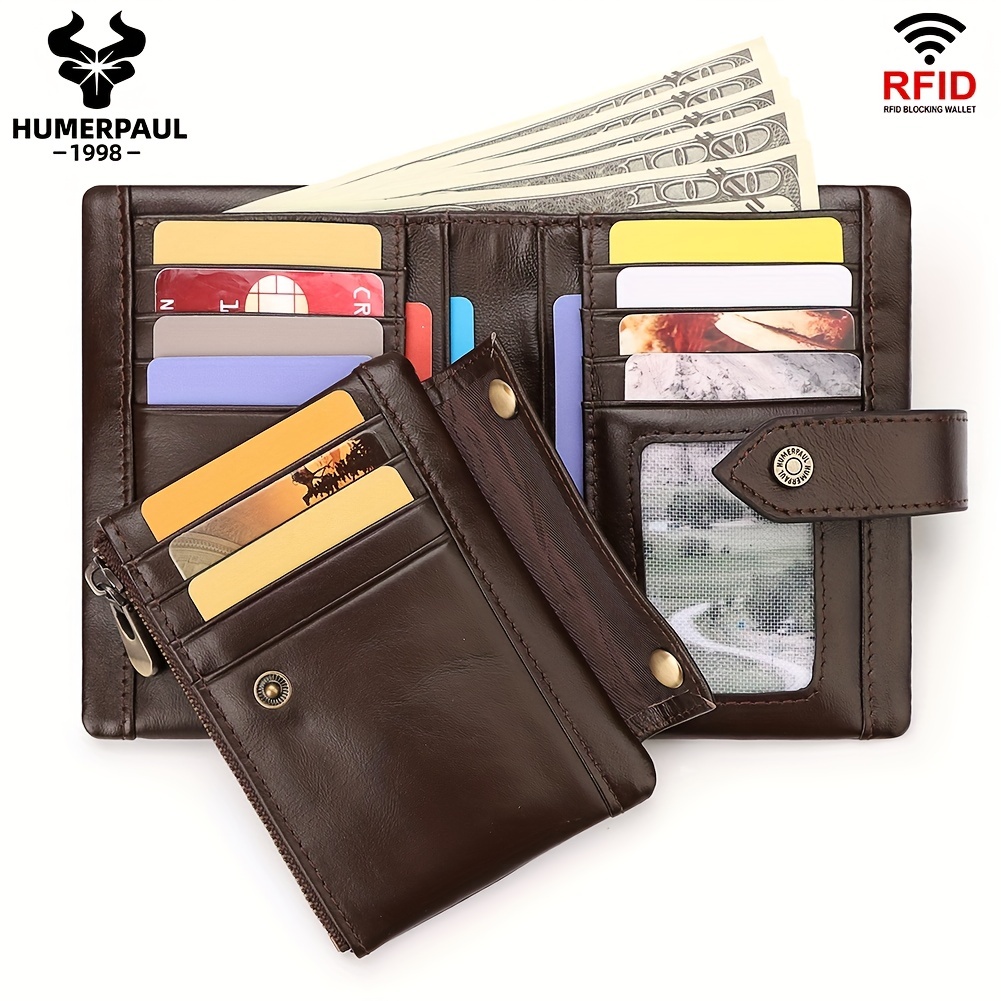 Portefeuilles classiques RFID en cuir véritable pour homme avec