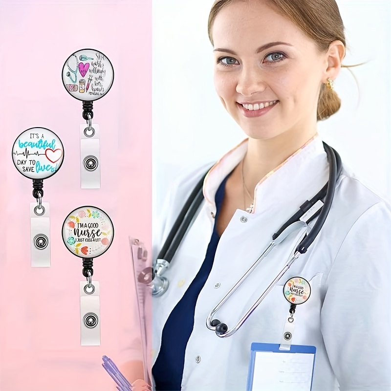 Badge Reels Holder Retractable with ID Clip for Nurse Name Tag Card Funny Nurse in Progress Please Wait RN LPN CNA Nursing Doctor Medical Work