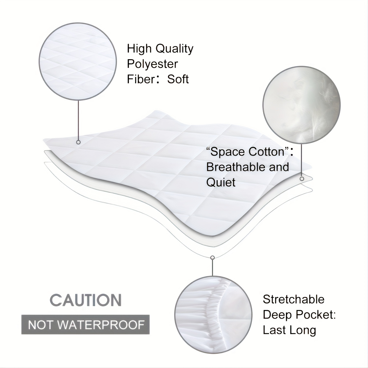 Full Mattress Pad Cover Fitted - Full Bed Mattress Cover Size 54x75 inches  Stretches to 16 Deep Pocket- Fitted Quilted Sheet for Full Mattress, White