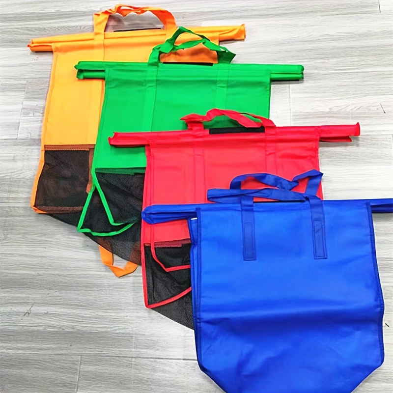 4pcs reusable cart trolley storage bag, supermarket shopping bag, foldable grocery shopping bag & sorting bag for travel use three nets plus one insulation 0