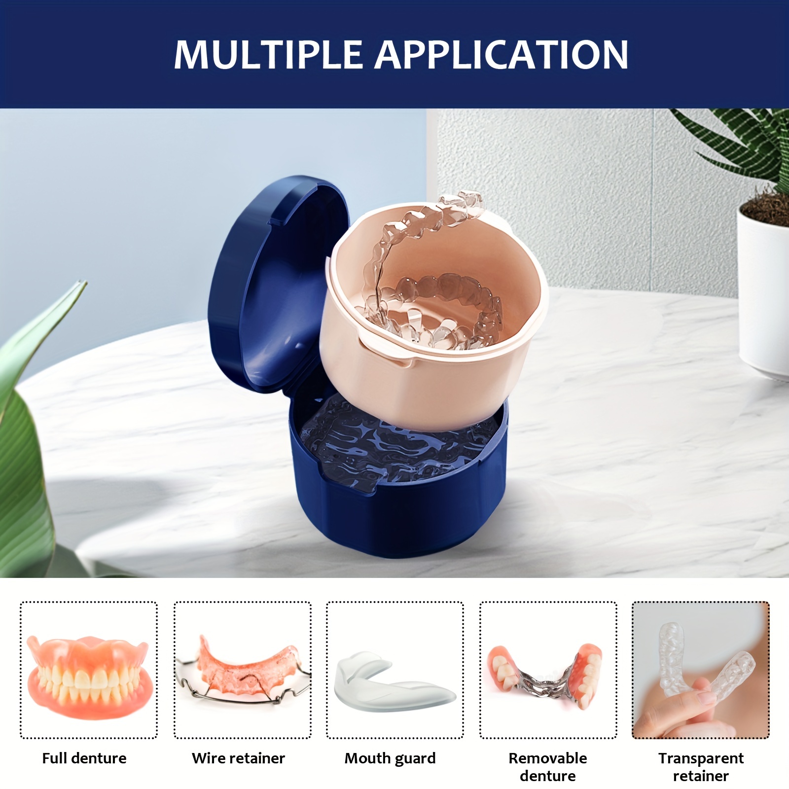 Leak Proof Denture Cup With Brush - Purple Soaking Case For Dentures & Retainers