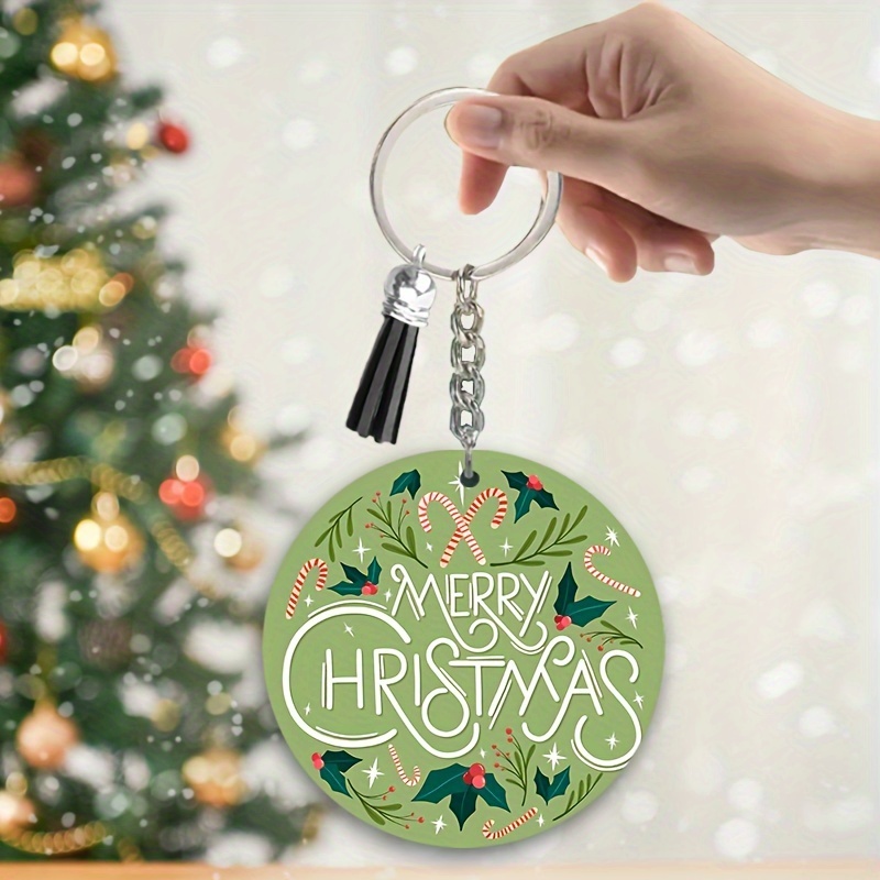 Temu 1pc, Merry Christmas Acrylic Keychain with Key Rings Tassels Key Chain for Craft, Bulk Keychain Rings, Acrylic Keychain Blanks Rings, Key Chain Kit