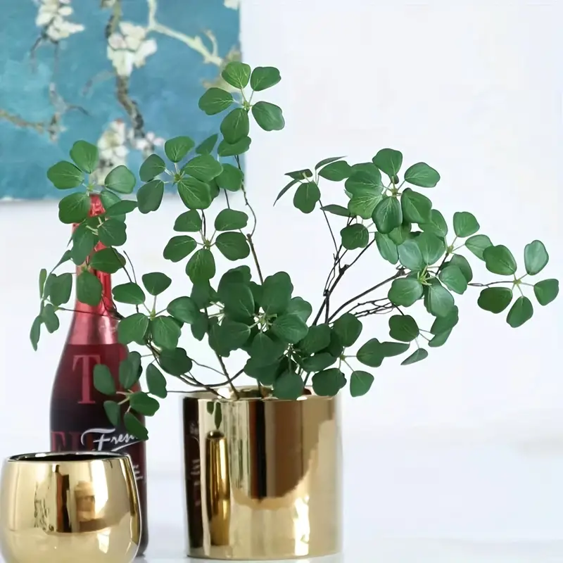 6pcs Artificial Lotus Leaf Stems, Faux Green Stems Branches Leaf Stem, Fake  Green Bushes Shrubs Ficus Twig Stems For Vase