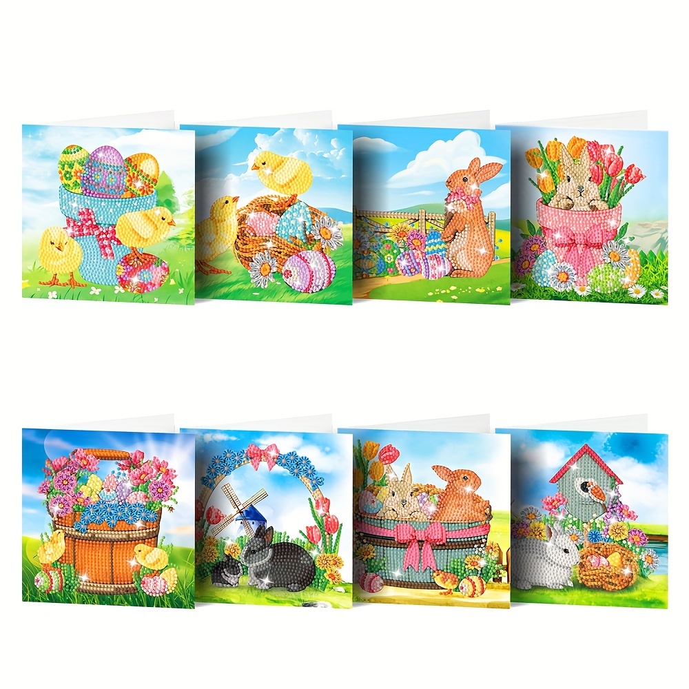 8 Packs DIY 5D Diamond Painting Flowers Cards Kits For Adults Tulip Daisy  Flowers Vase Diamond Art Greeting Cards Art Craft Gifts For Valentines Day