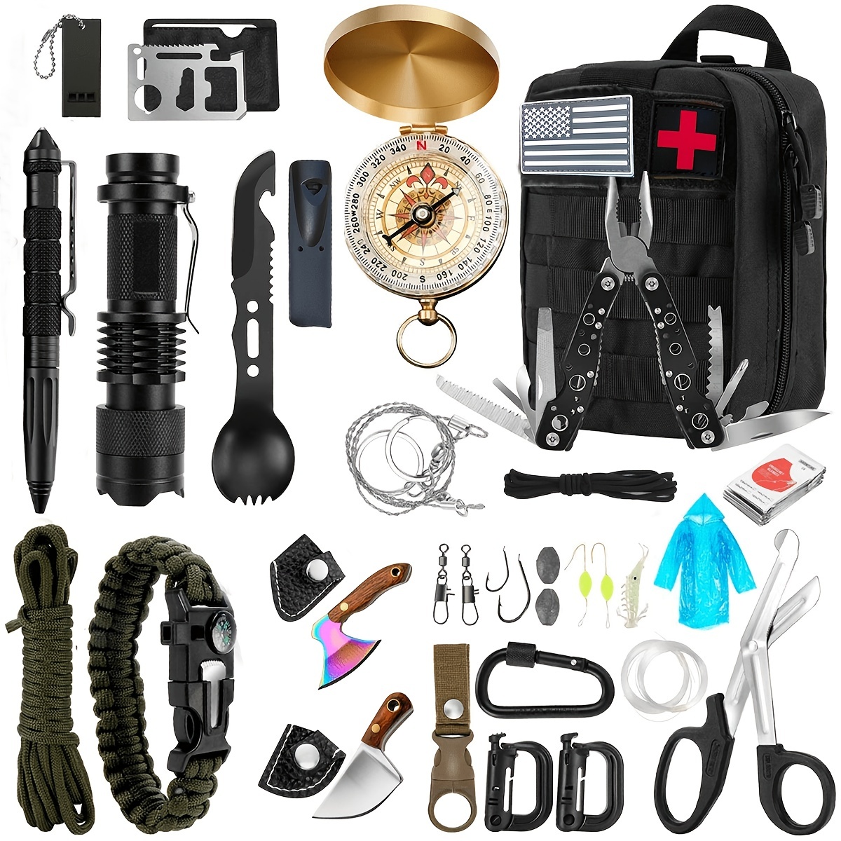 Professional Camping Survival Gear Kit 32 in 1 Tactical First Aid Supplies  Tools for Outdoor Fishing Hiking Hunting Adventures