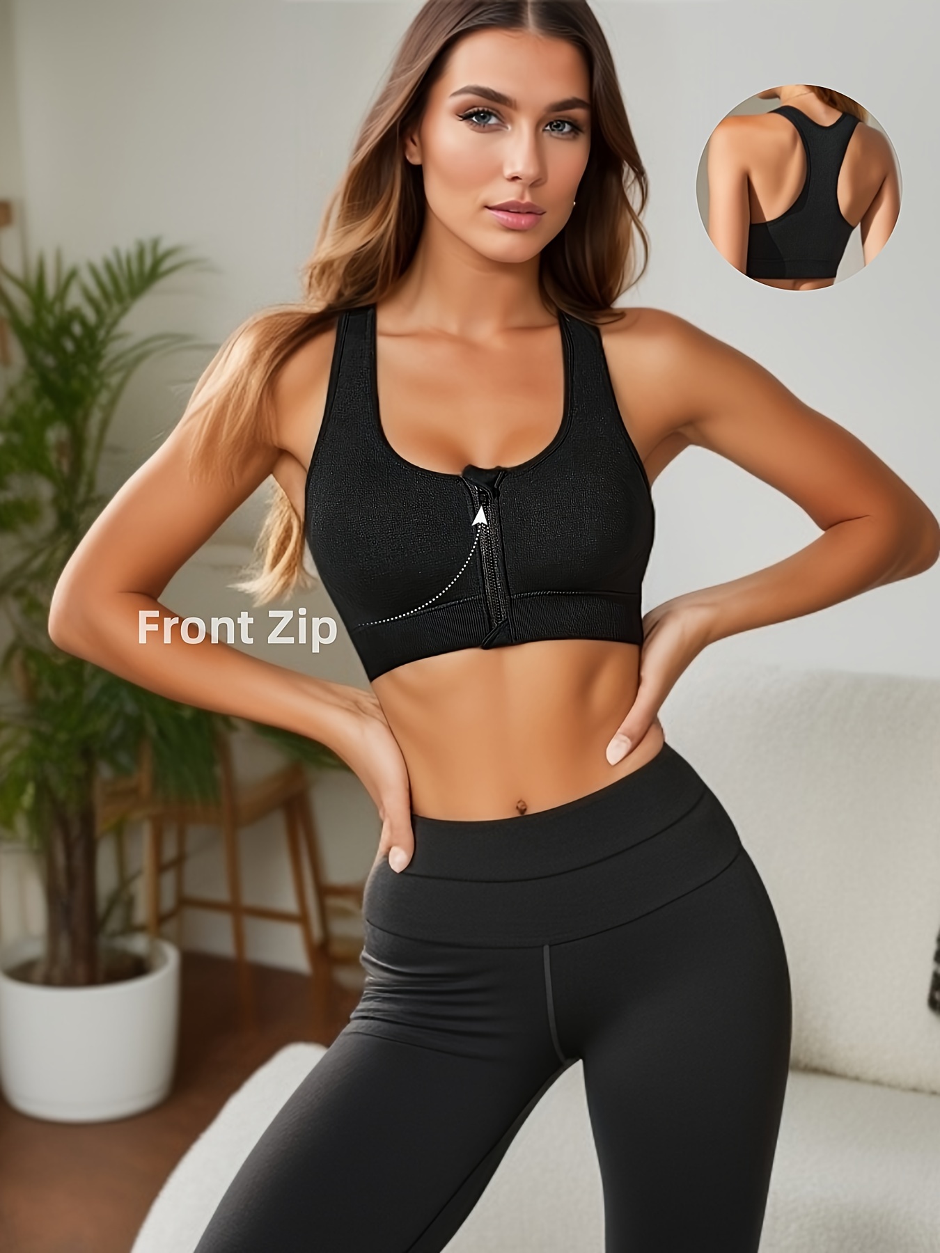 Bodychum Zipper Sports Bras for Women Secure Quick-Dry Tech Unique Drop-shaped  open-back for Workout Running Gym Yoga 