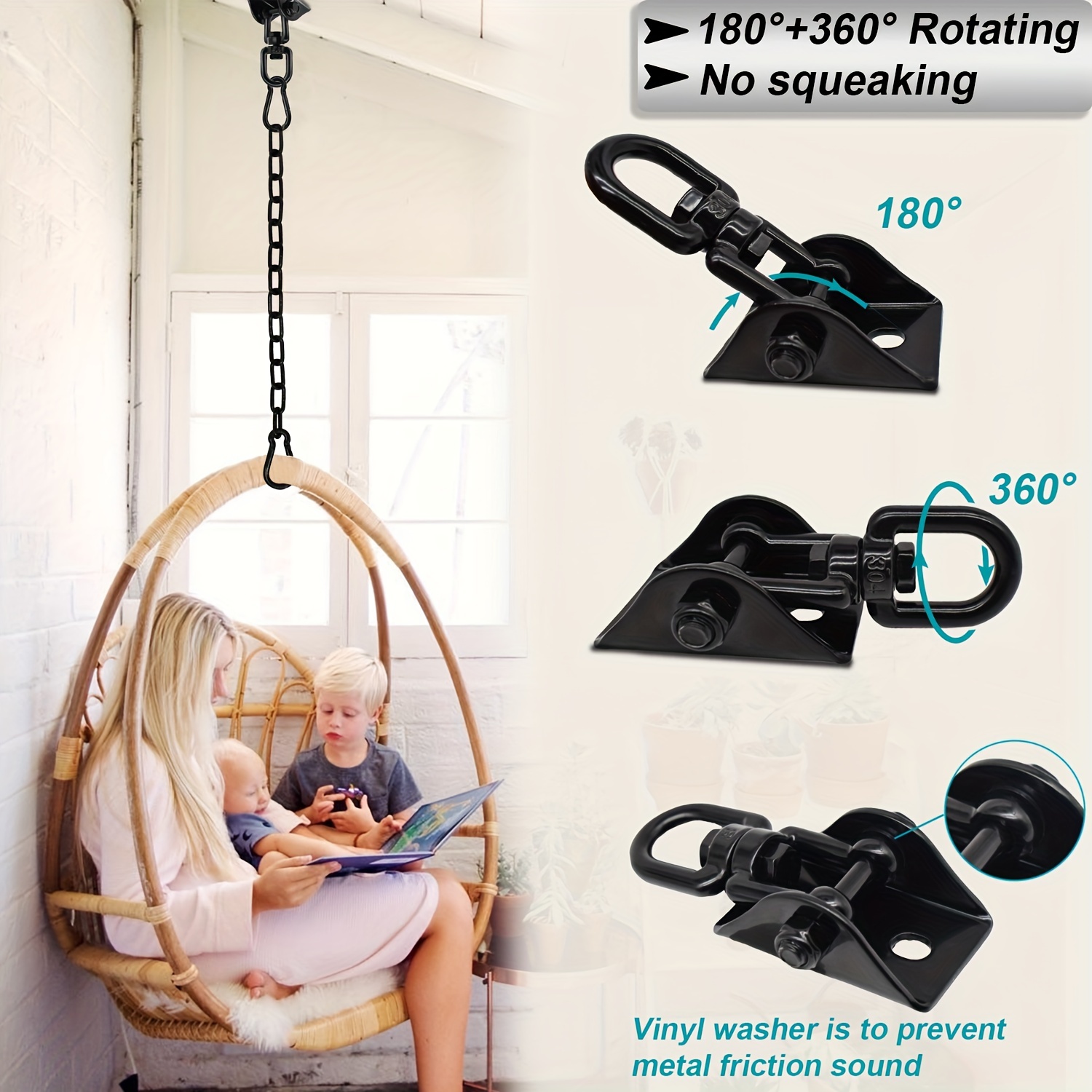 Premium Hammock Chair Hanging Kit with 2 Carabiner and Rotating