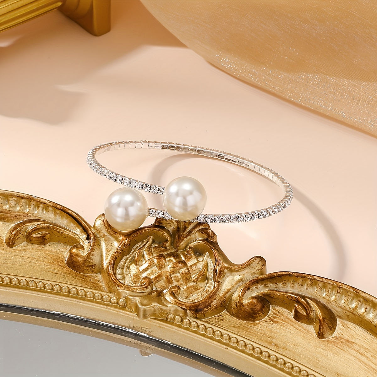 Western Cross-Border Inlaid Rhinestone Pearl Open Individual Light Luxury Premium Sense Cold Style Women'S Bracelet