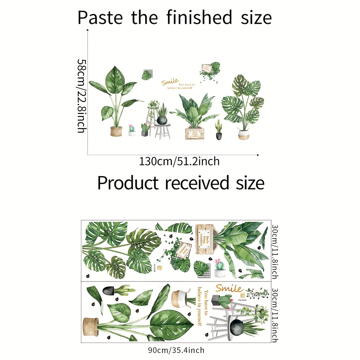 2pcs Creative Plante Verte Stickers Muraux, Grandes Plantes Vertes  Feuillues En Pot, Autocollants Amovibles En Vinyle