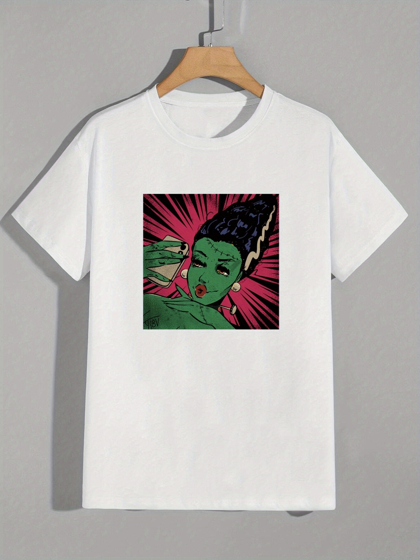 Frankenstein Round Neck T-shirts, Causal Graphic Tees, Short