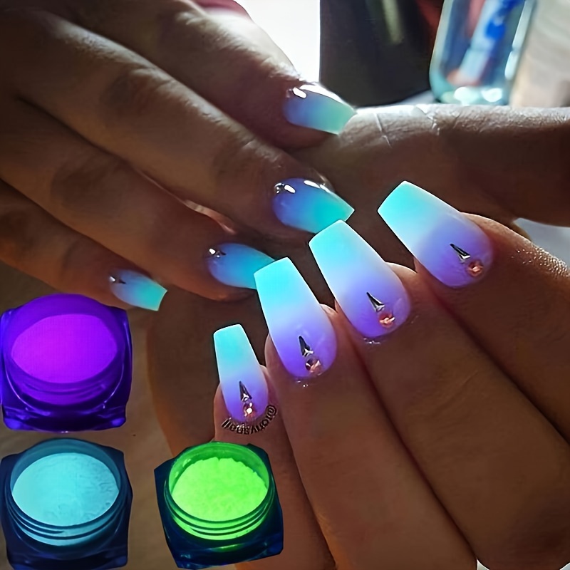 1Box Purple Glow In The Dark Nail Pigment Powder Luminous Epoxy Resin Dye  Powder For Acrylic Tips Halloween Party Luminous Pigmen