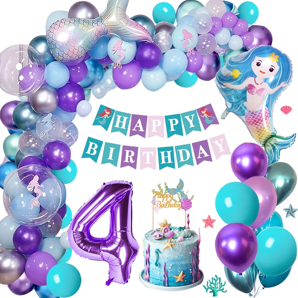 Decoraciones de sirena de tercer cumpleaños para niñas, kit de arco de  guirnalda de globos de sirena con temática de sirena, suministros de fiesta  de