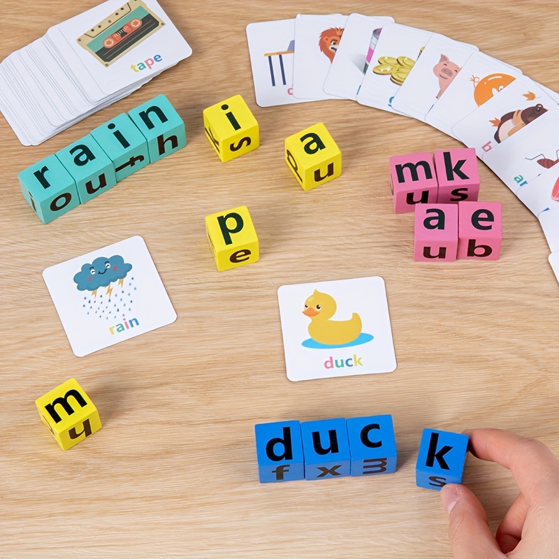 

Wooden English Spelling Words Toy, English Alphabet Building Blocks Game Kindergarten Cvc Natural Spelling Cards Teaching Aids