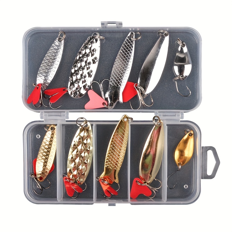 5-Piece Metal Fishing Lure Set: Spinners, Baits & Kits for Combo Lures,  Bass, Trout & Salmon - Box Included!