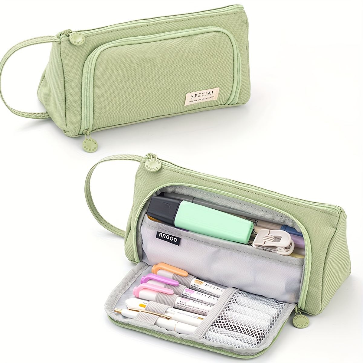 Green Canvas Pencil Case, Zipper Pouch -  Denmark