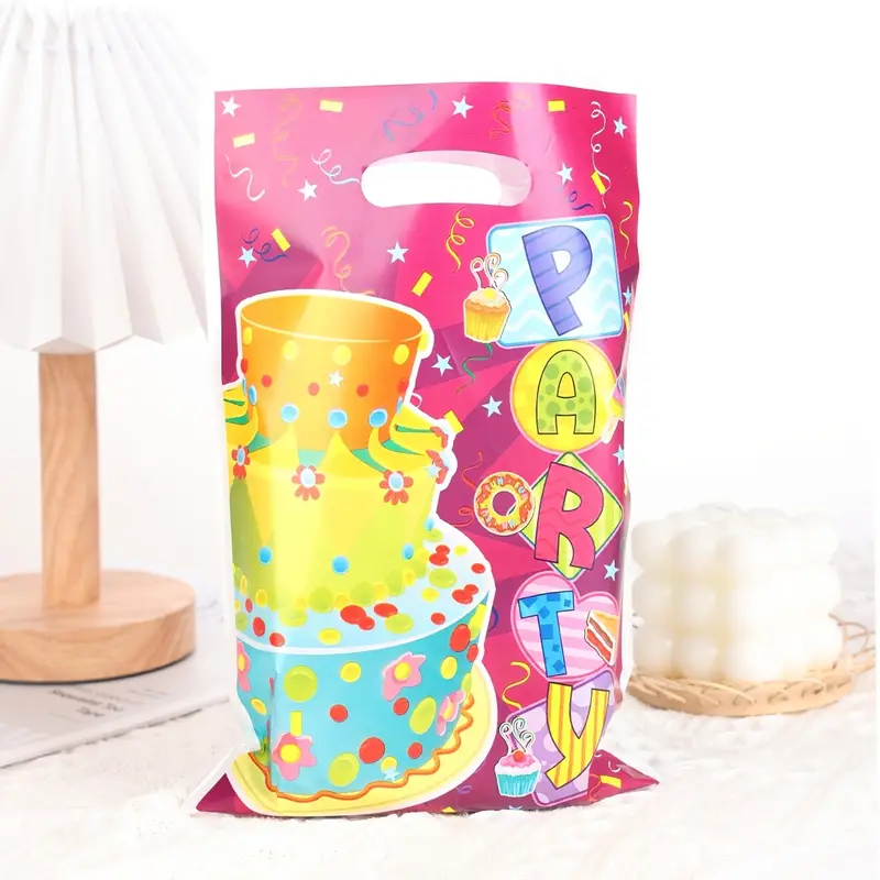 10pcs Party Favor Bags Ribbon And Cake Pattern Gift Bags With Handles