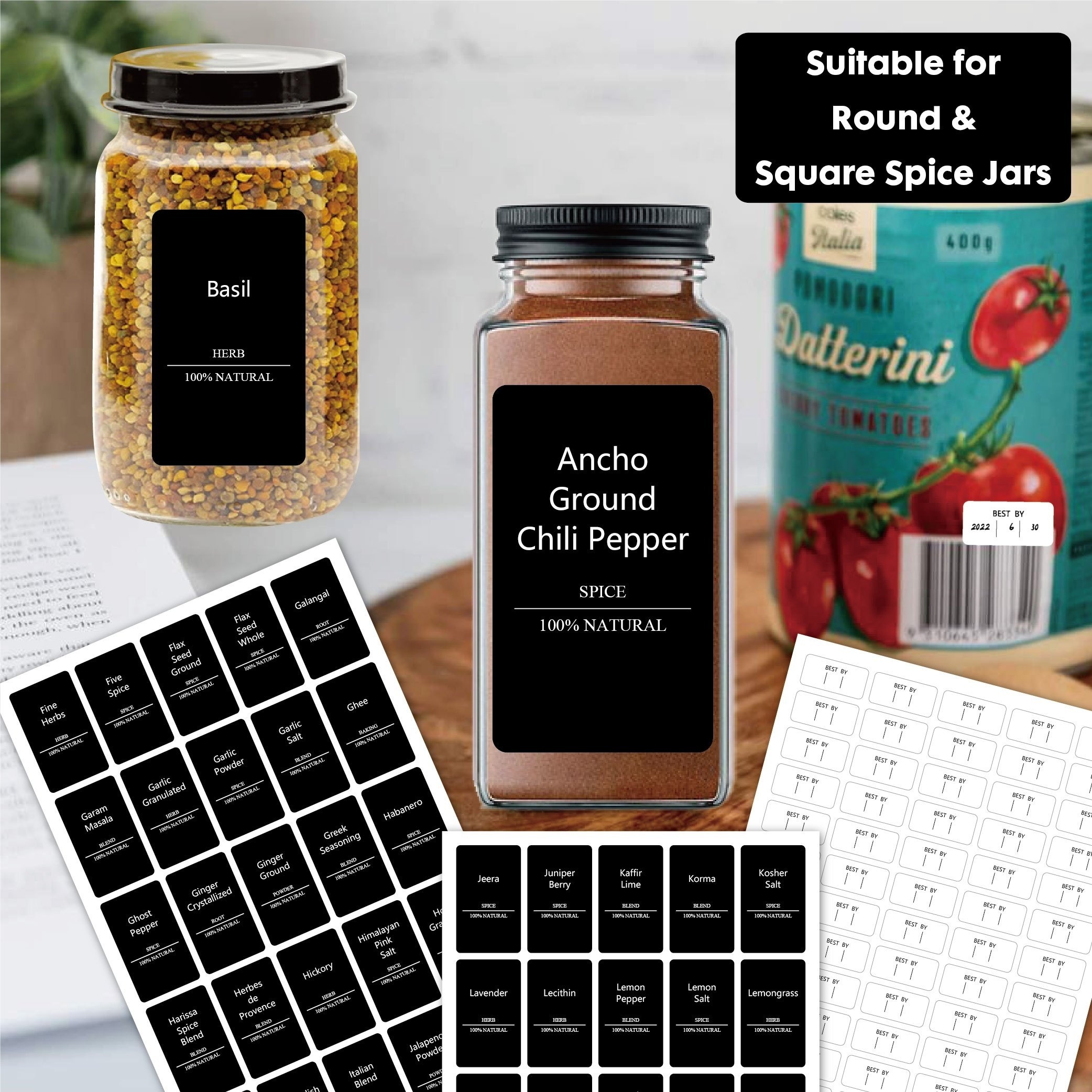 278pcs Transparent Kitchen Pantry Labels Preprinted Spice Labels For Jars