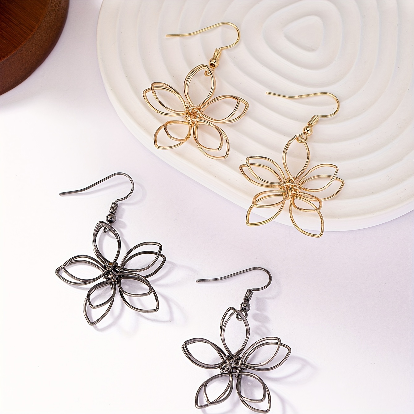 Flower Hollow Dangle Earrings Alloy Earrings