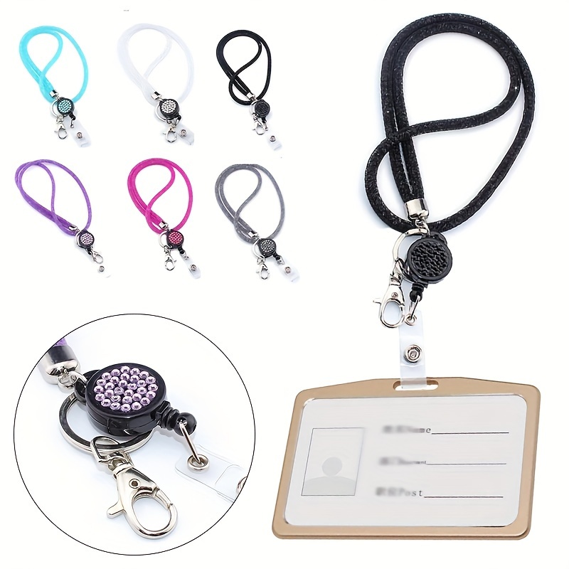 Retractable Badge Scroll Lanyard with ID Card Holder, 3 Pcs Beaded Badge Lanyard Necklace with 6 A, Size: One size, As Shown