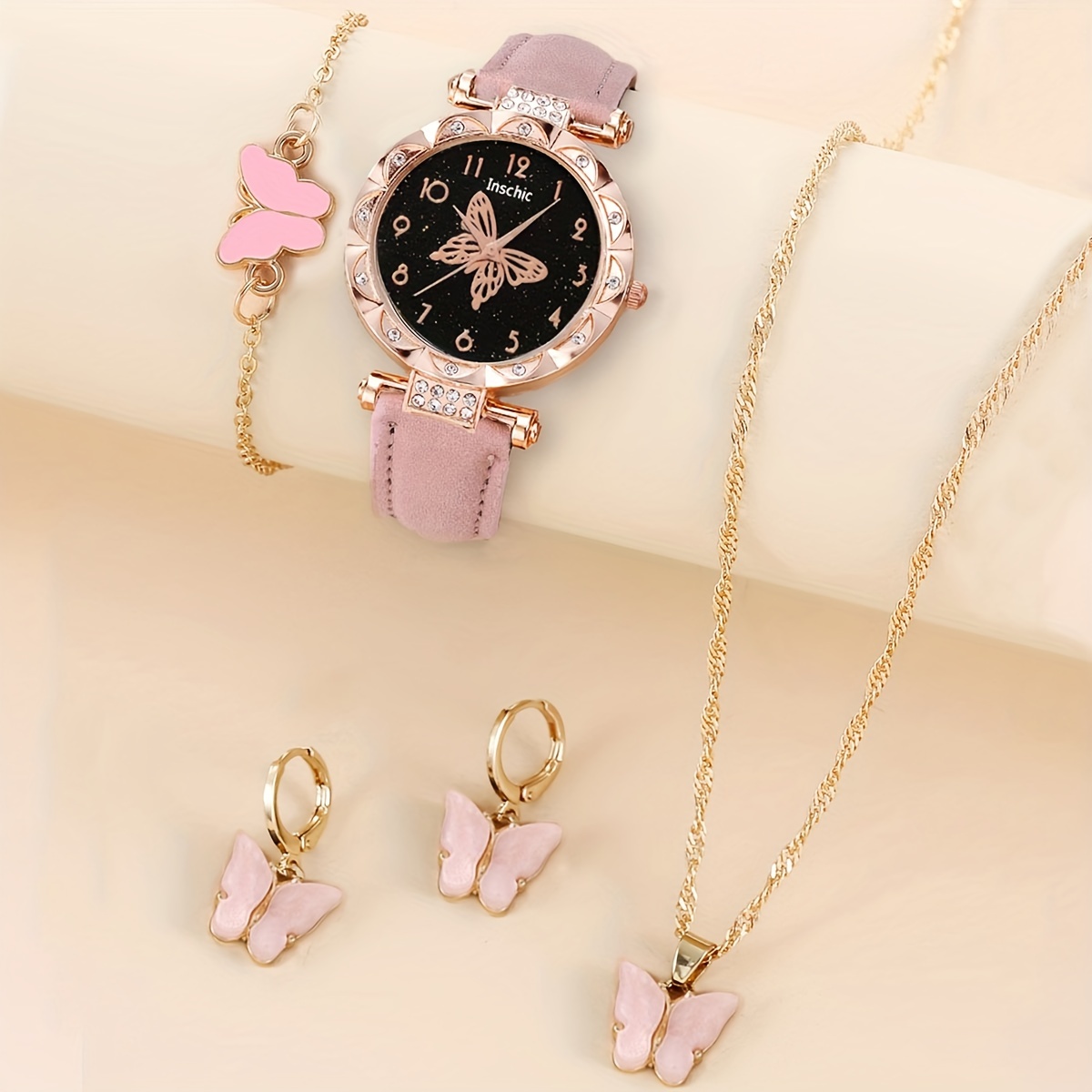 Rhinestone Decorated Quartz Watch & Jewelry Sets For Girls - Temu