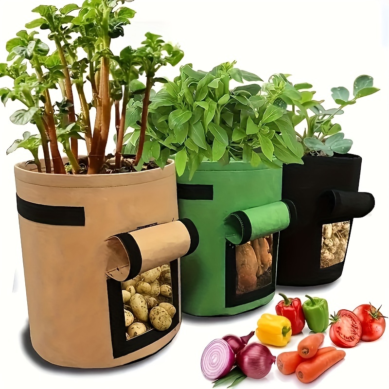 1pc Non-woven Fabric Potato Grow Bag, Minimalist Black Grow Bag