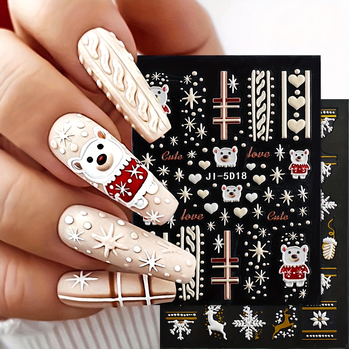 5d Embossed Glitter Christmas Nail Art Stickers,santa Claus Snowflake Elk  Christmas Tree Design Nail Art Decals Diy Nail Salons,self Adhesive Cartoon  Nail Art Supplies Women And Girls - Temu