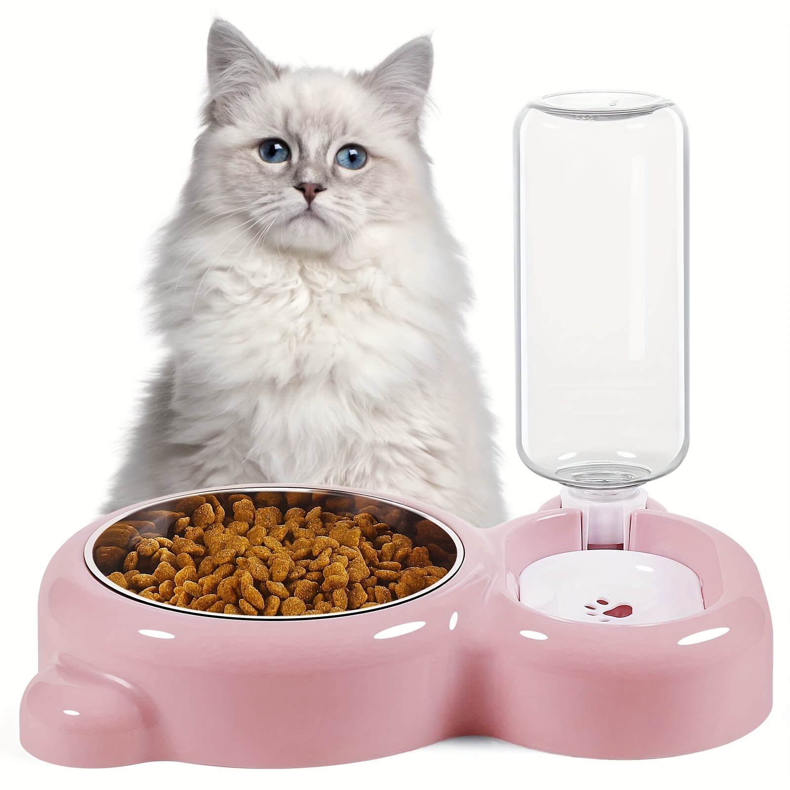 Pet Water & Food Bowl Set, Double Bowls With Automatic Water Dispenser  Bottle For Small Dogs & Cats - Temu