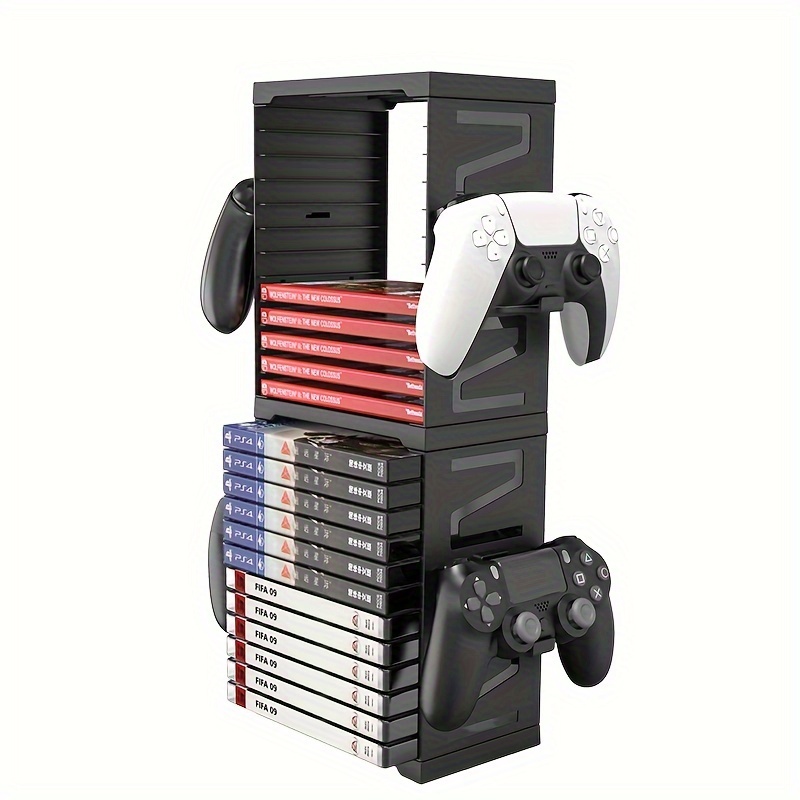 multifunctional game disc rack for ps5 ps4 switch xbox controller storage tower can store 24pcs games discs 4 controllers holder details 2