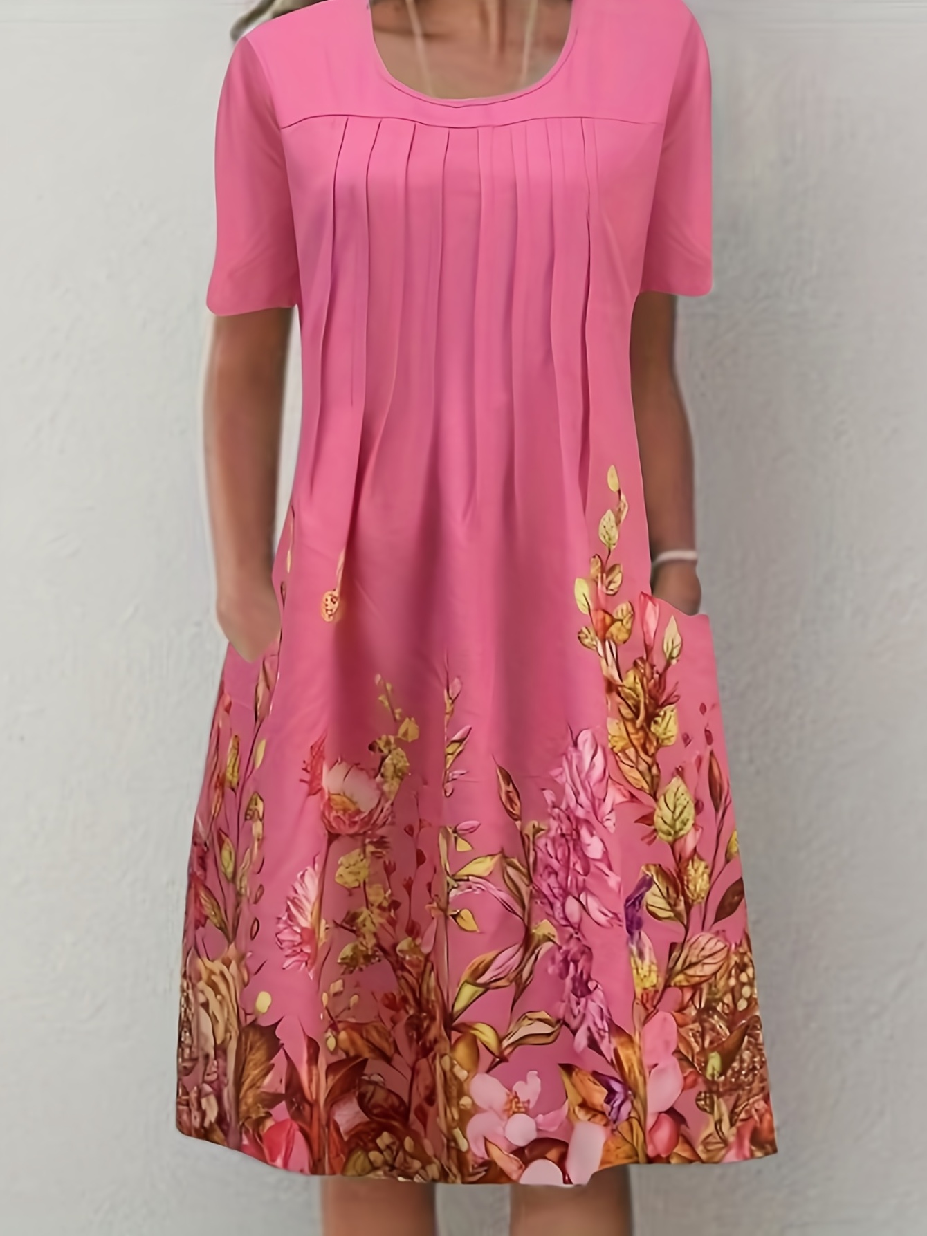 Plisirana prednja haljina s cvjetnim printom, ležerna haljina s dva džepa kratkih rukava, ženska odjeća