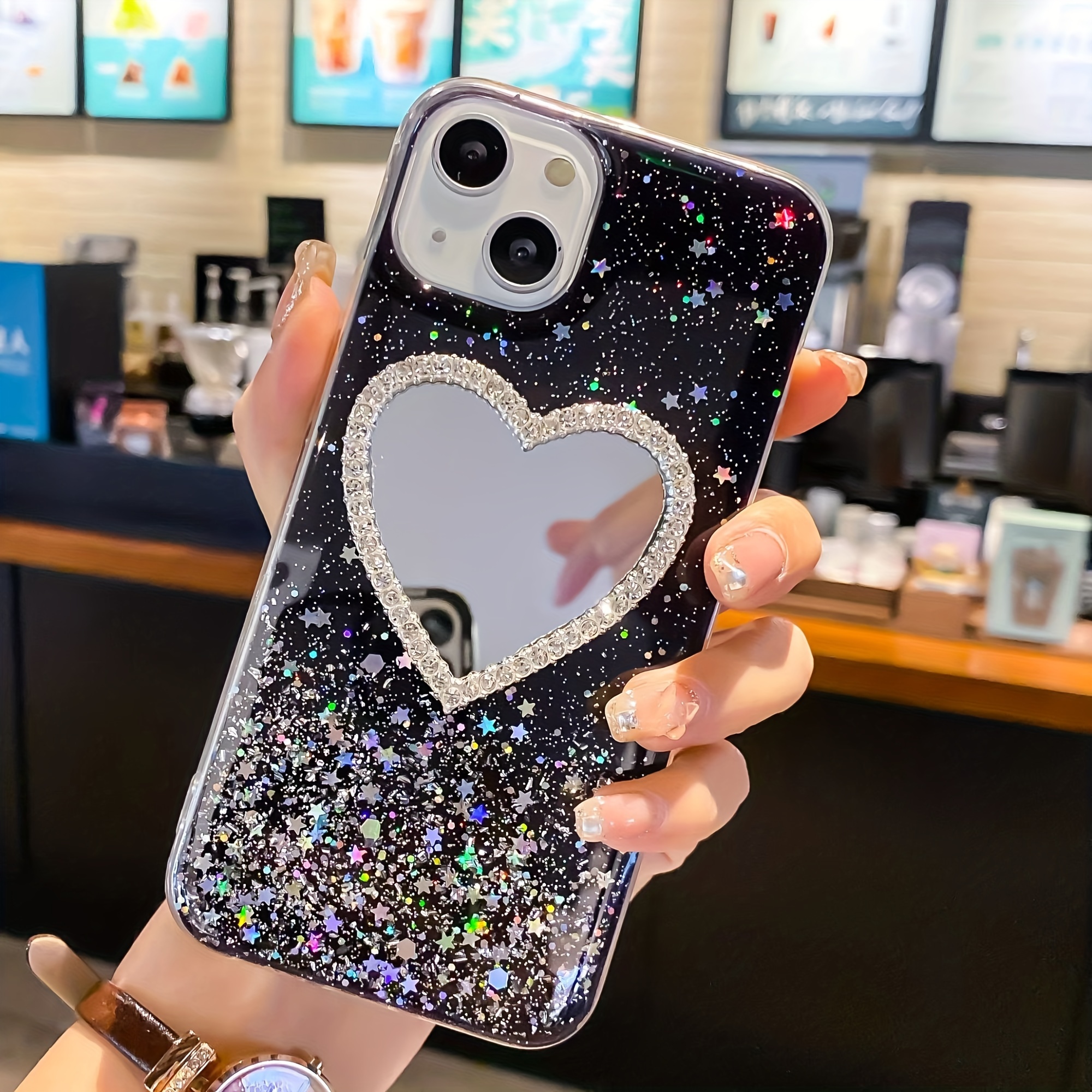 Makeup Mirror Mobile Phone Case, Luxurious Bling Heart-Shaped Mirror Phone  Case(iPhone x/xs)