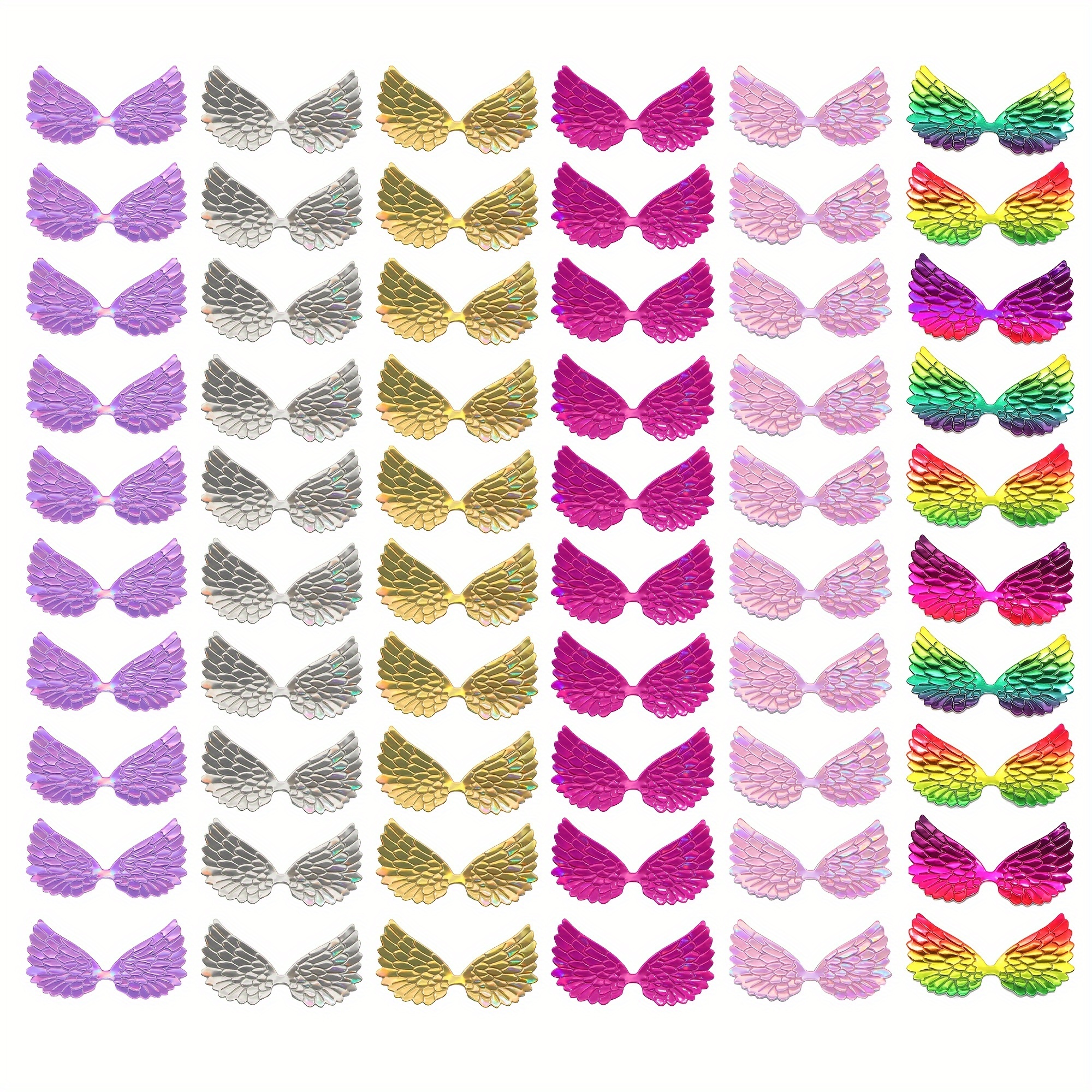 60pcs/set Wings Patches Stamping Fabric Embossed Pvc Holographic Bag Clothes Applique Crafts (6colors 10pcs Each )