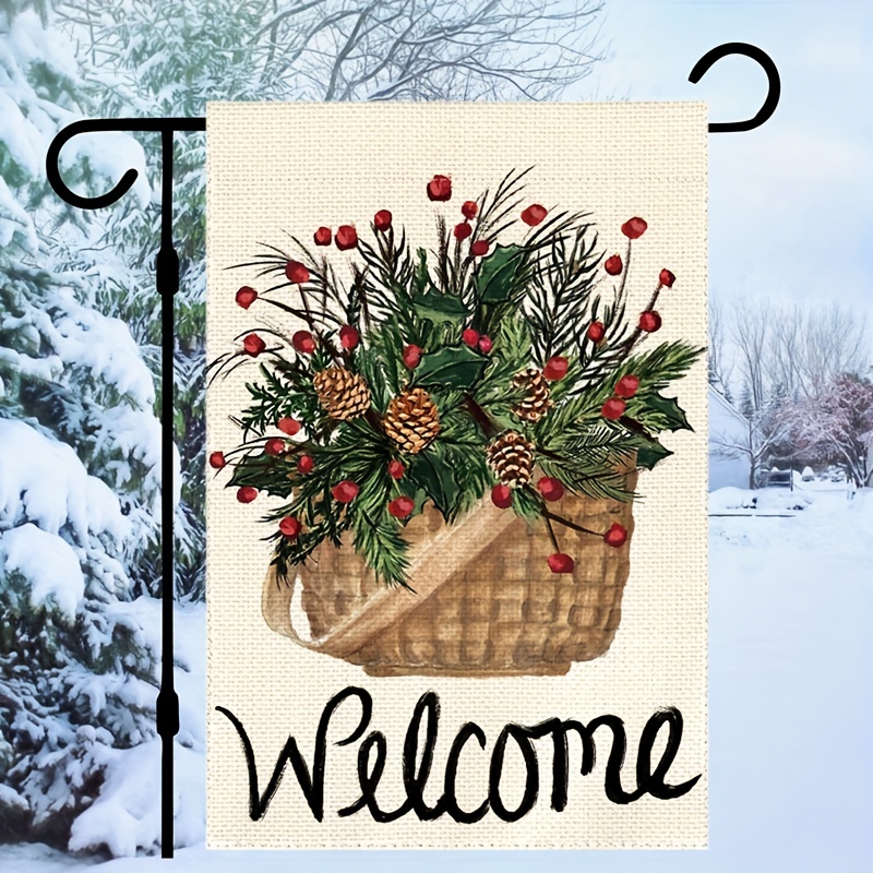 

1pc, Welcome Garden Flag, Double Sided Outside Flag, Winter Christmas Farmhouse Decorative Flag, Waterproof Flag, Home Decor, Outdoor Decor, Yard Decor, Garden Decorations, Patio Decor, Lawn Decor