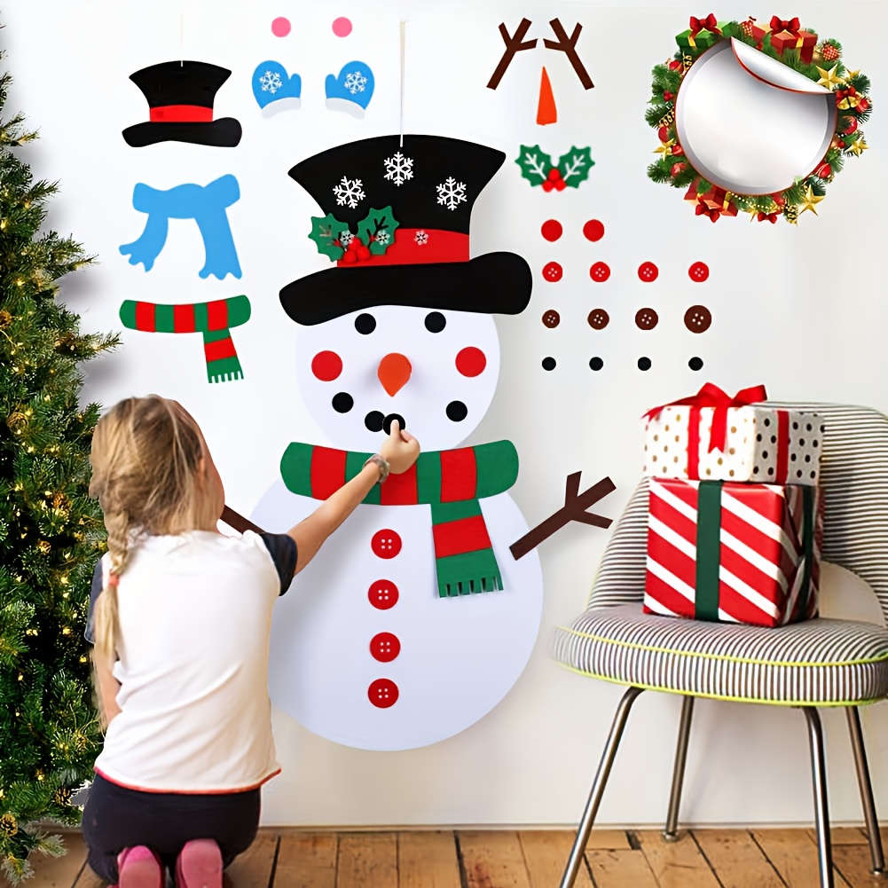 Felt Christmas Snowman Games Set with 16pcs Detachable Ornaments for  Christmas Door Wall Hanging Decorations 