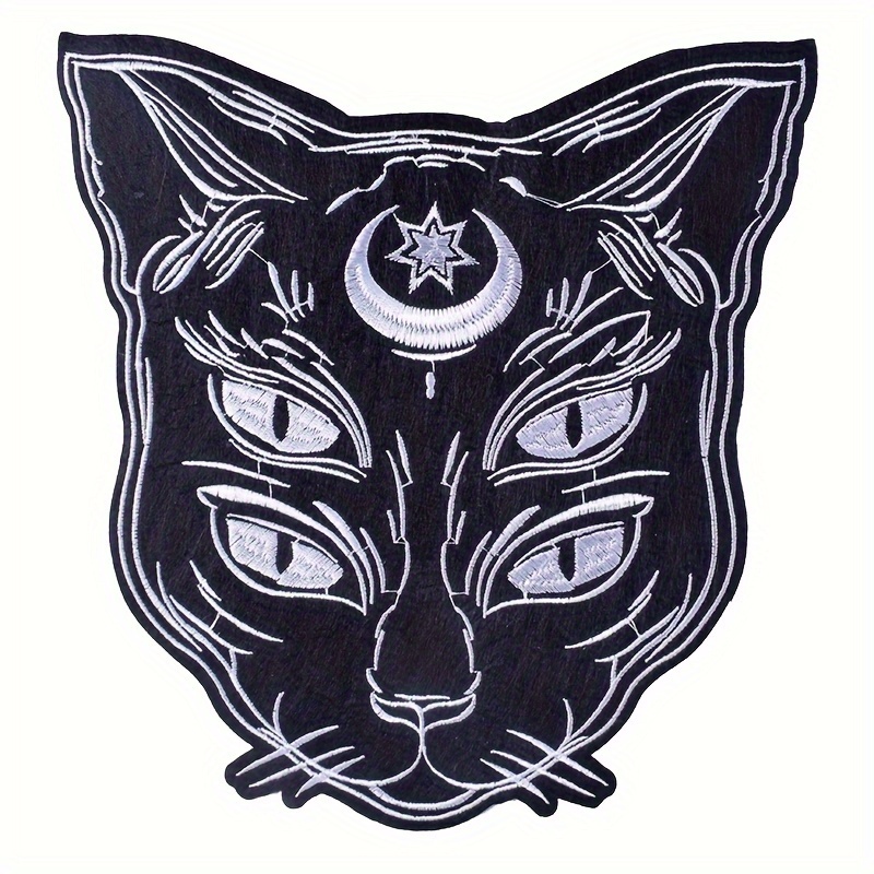 Image of Black Cat With Star And Moon Embroidered Patch, Iron-on/sew-on Applique For Clothing, Backpacks, Jeans - 9.84x9.25 Inches, Backing Adhesive