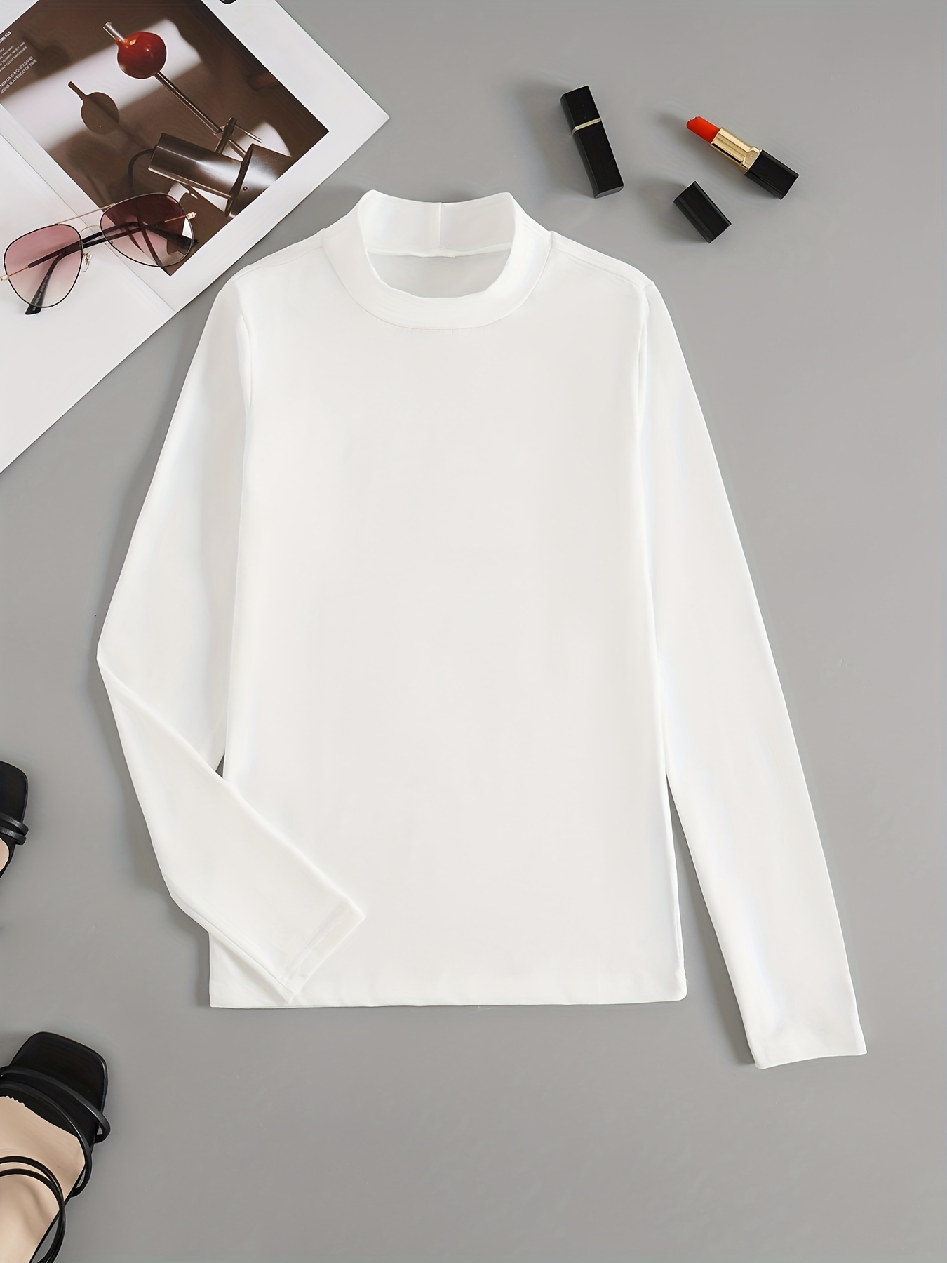 Shop Solid T-shirt with High Neck and Long Sleeves Online
