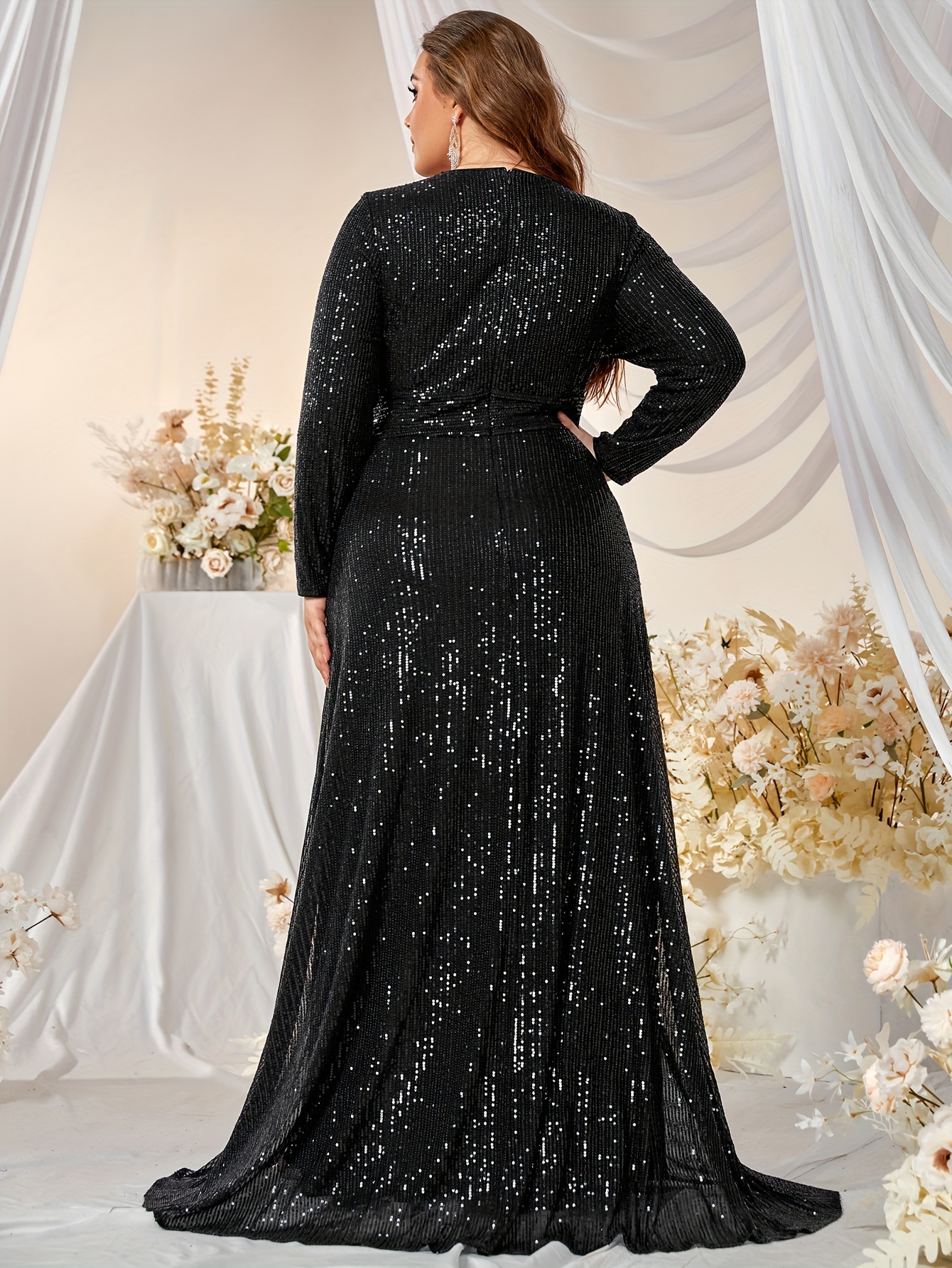 Pisexur Plus Size Wedding Guest Dresses for Women Sexy Dress Solid Splicing  Perspective Cocktail Dresses Sequin Dress 