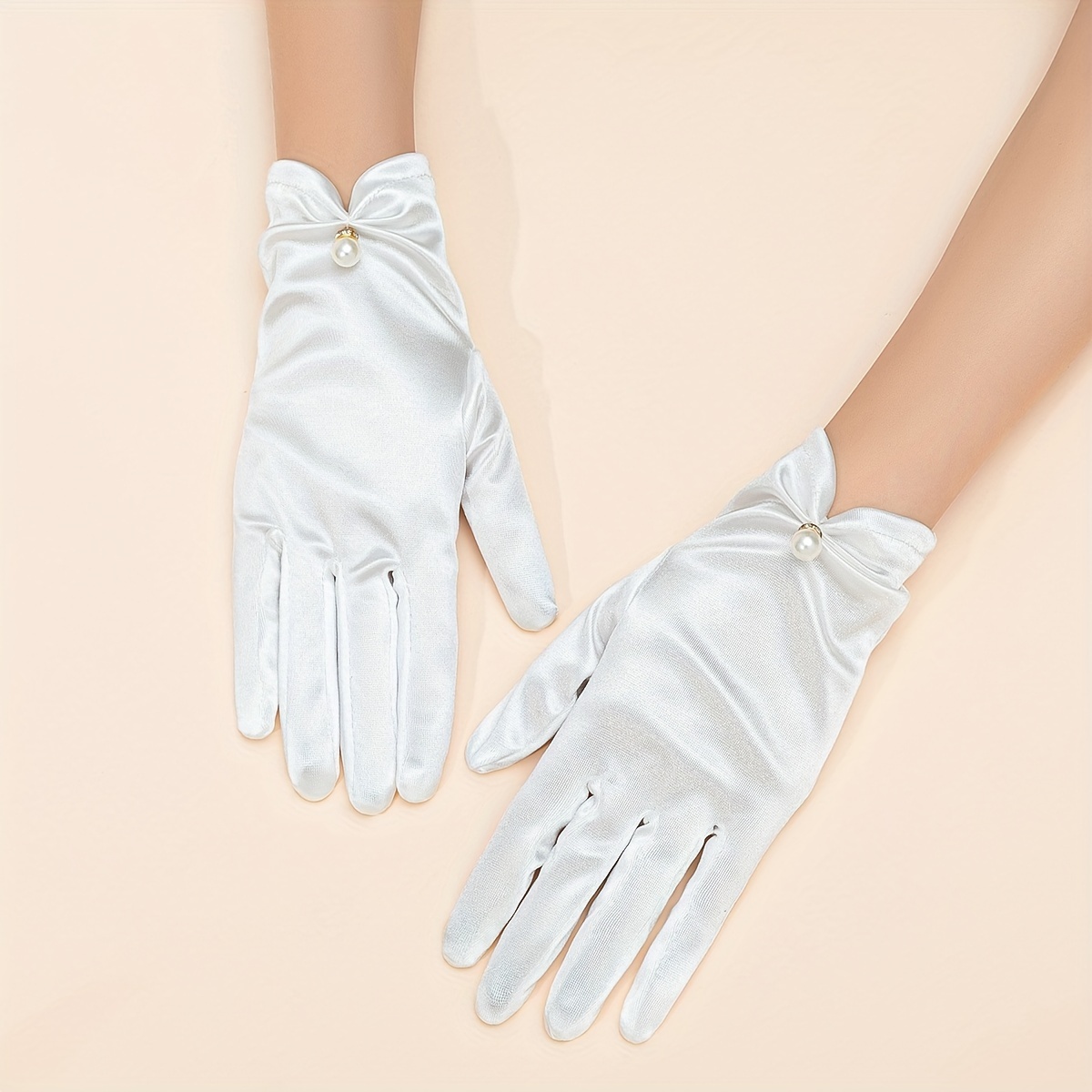 Guantes Blancos Con Decoración De Perlas De Imitación, Elegantes Guantes  Cortos De Satén, Guantes Decorativos Para Boda Para Mujer, Fiesta,  Graduación