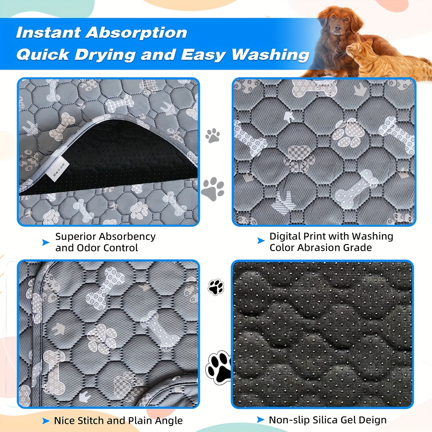 1pc Water-absorbing & Tpu Waterproof Pet Pee Pad, Gray, Reusable