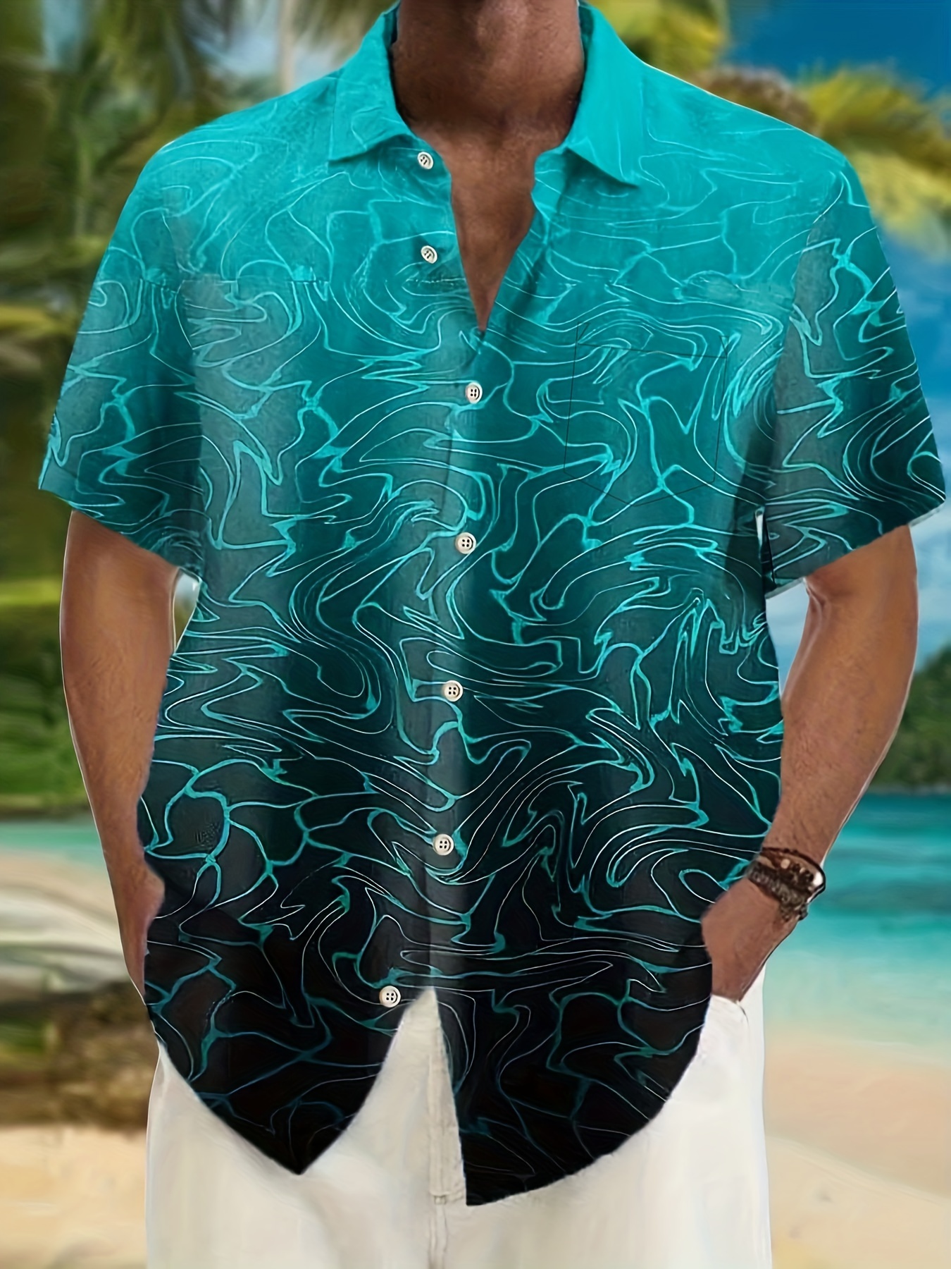 Plus Size Men's Hawaiian Shirts For Beach, Gradient Printed Short Sleeve  Aloha Shirts, Oversized Casual Loose Tops For Summer