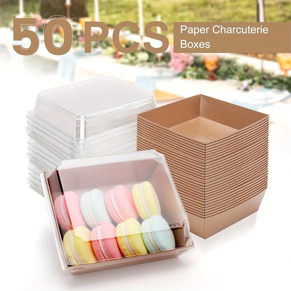 50pcs Paper Charcuterie Boxes With Clear Lids, Brown Rectangle Disposable  Food Containers Clear Cake Boxes For Sandwich, Taco, Egg Tart, Cupcake, Donu