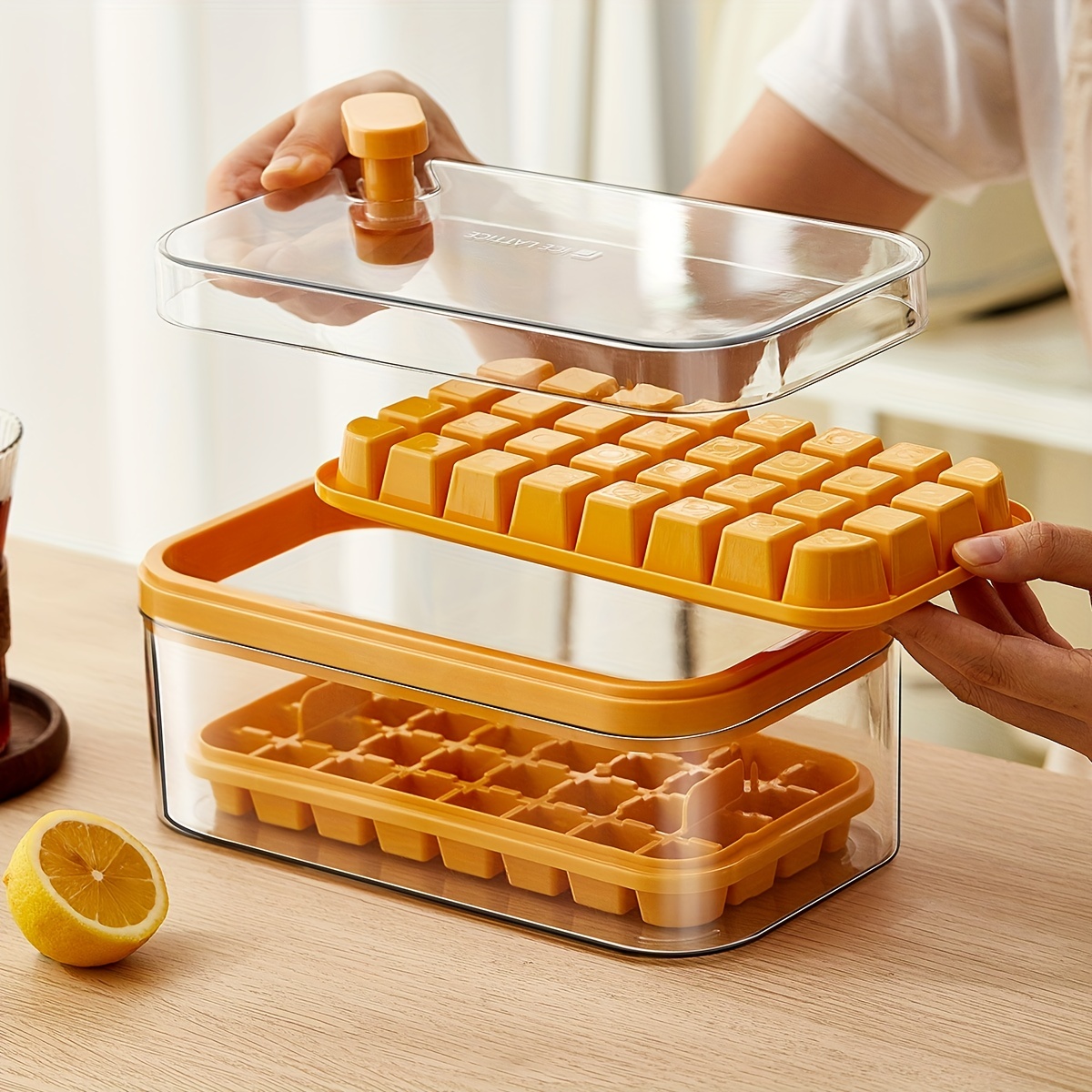 Ice Cube Tray with Lid and Bin,64 pcs Ice Cubes Molds for Freezer,Easy  Release Ice maker Trays With Container and Removable Lid & Scoop,Ice Cube  Tray