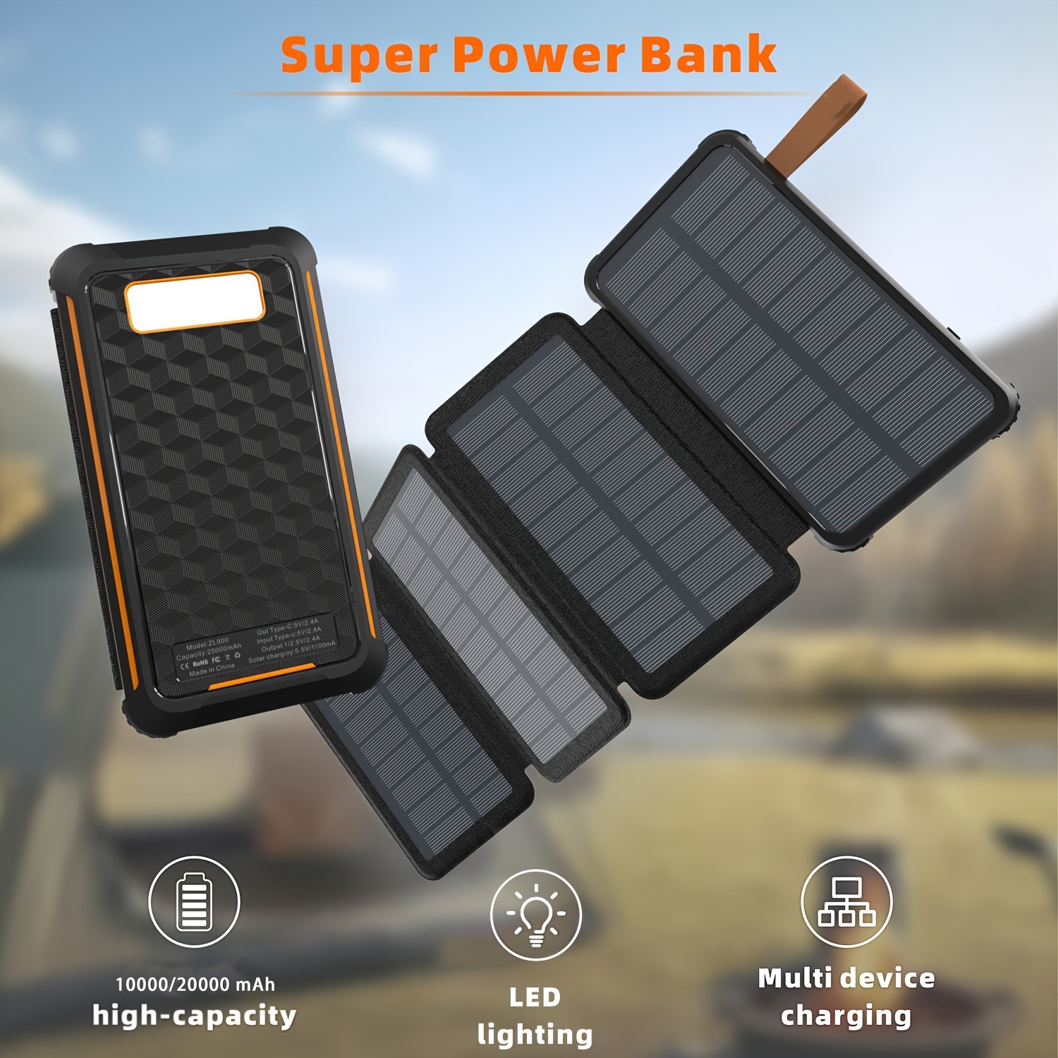 16000mAh Portable Solar Power Bank