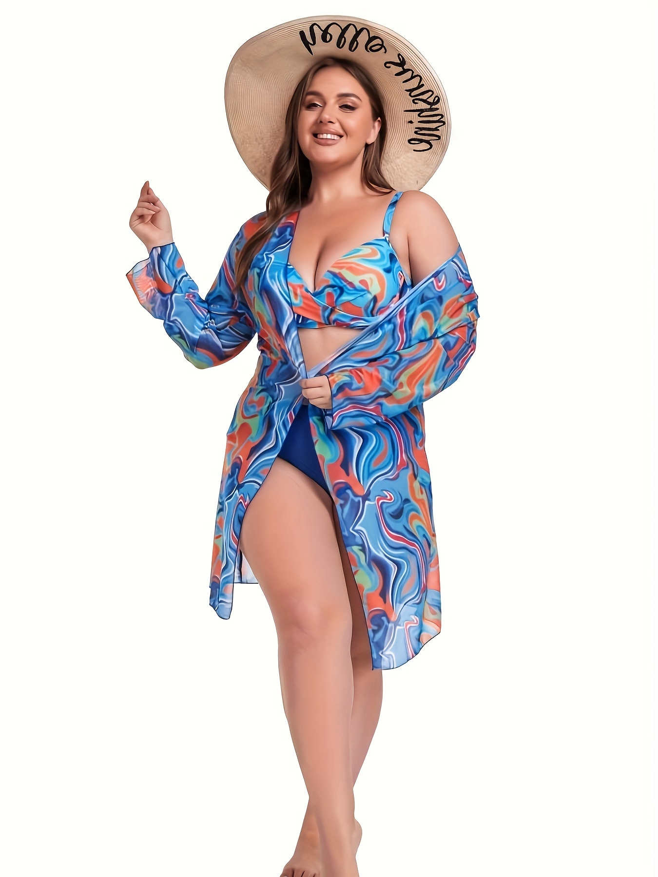 Women's Plus Size Fluid Print Twist Front Bikini Set