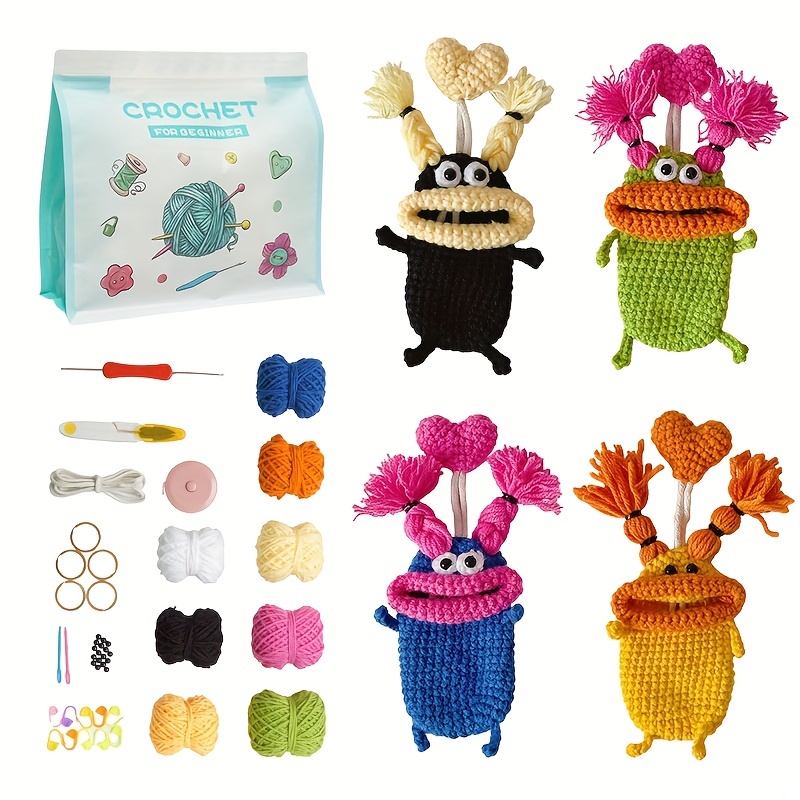 Crochet Kit for Beginners, Beginner Crochet Kit for Adults and Kids, 4 PCS