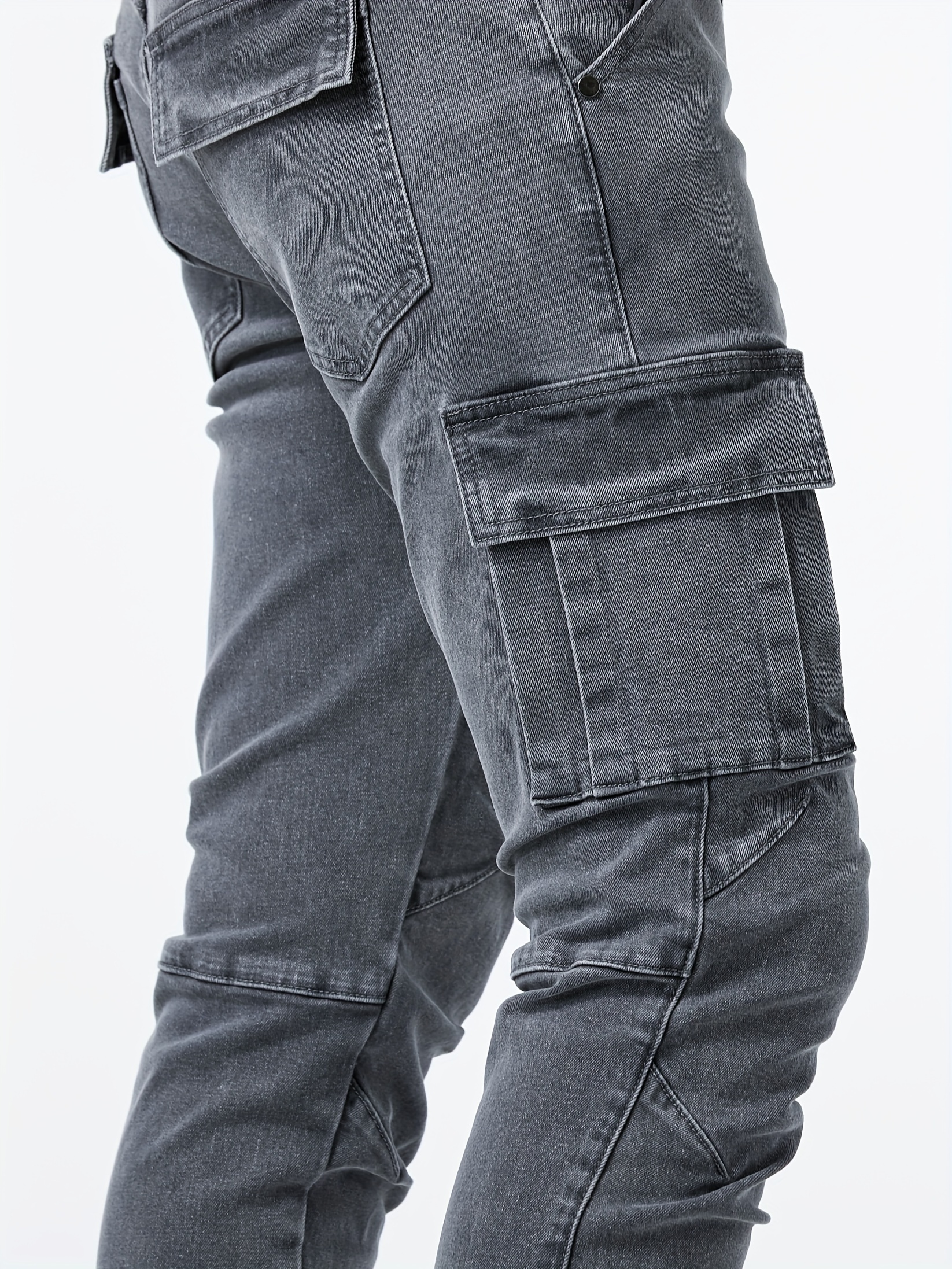 Slim Fit Cargo Jeans, Men's Casual Street Style Flap Pocket Slightly  Stretch Tie Dye Denim Pants For Spring Fall - Temu