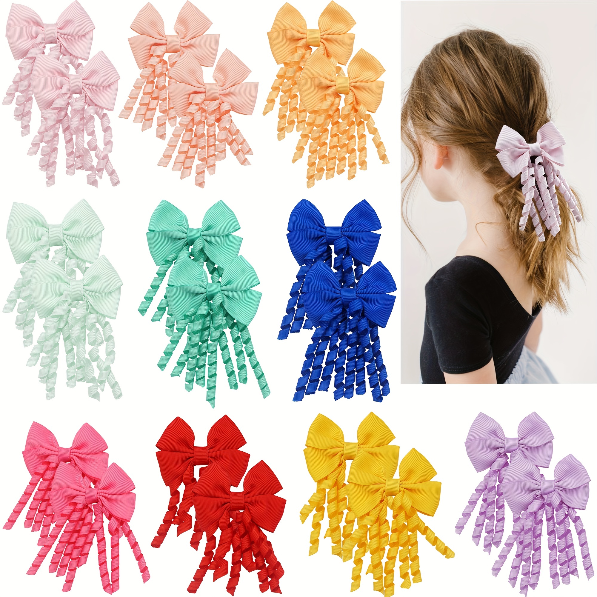 

10pairs Bow Hair Clip With Spiral Ribbon For Female Sweet Bowknot Duck Billed Clip For Side Hair Bang Braids Sweet Hair Accessories