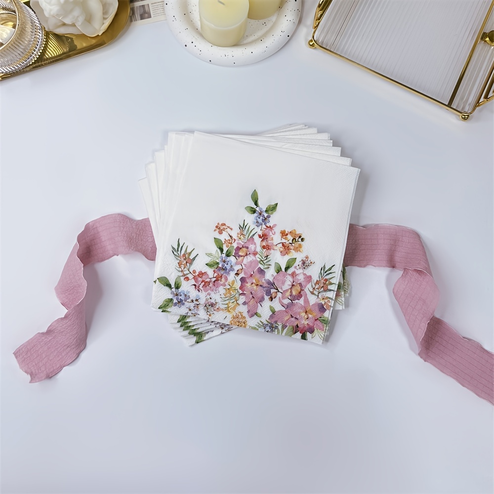 

20pcs, Floral Printing Color Napkins Wedding Decoration Party Gathering Tea Ceremony Holiday Paper Towels Raw Wood Pulp