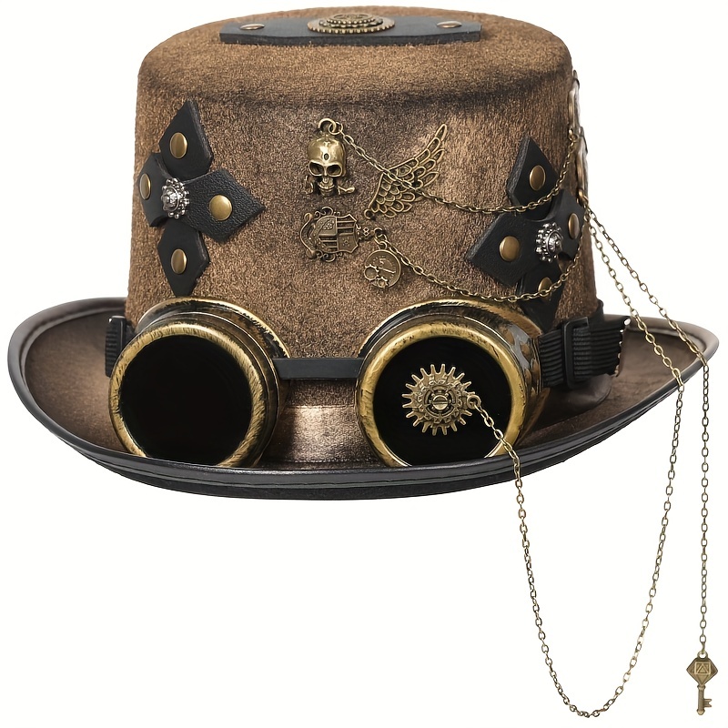1 pieza sombrero de copa Steampunk con cadena de metal, gafas, accesorio de  disfraz de tocado victoriano, ideal para Halloween y cosplay, opción ideal