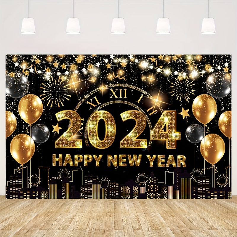 Nouvelle Année 2024 Avec De L'or Horloge Vintage Champagne Confetti Et  Concept De Feux D'artifice Idée Créative De La Veille Du Nouvel An